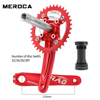 Mountain Bike Crank 170mm With Bottom Bracket 104BCD 34T 36T 38T Crankset