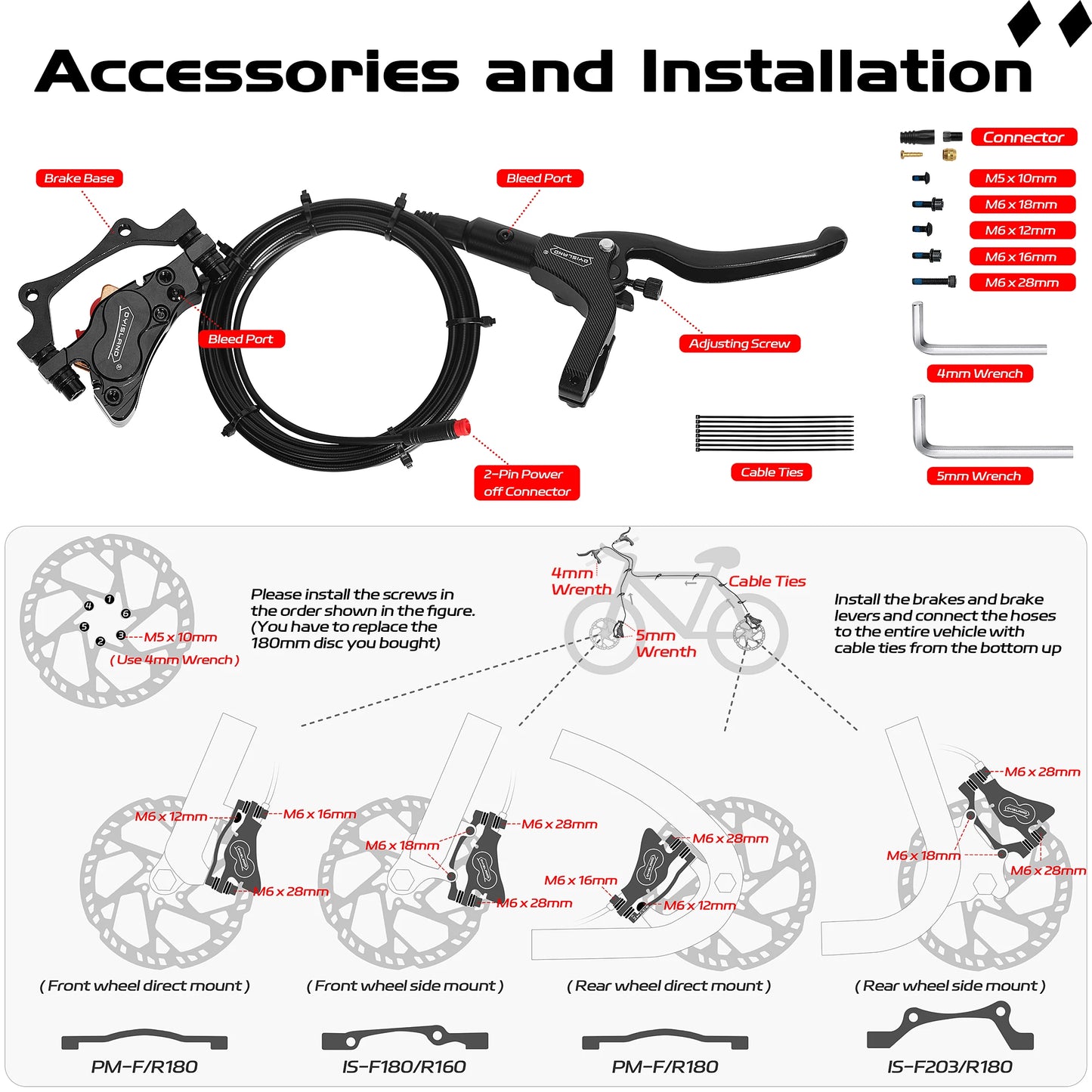 4 Piston E-Bike/E-scooter Hydraulic Disc Brake 2-PIN & 3-PIN Power-Off Hydraulic Disc Brakes