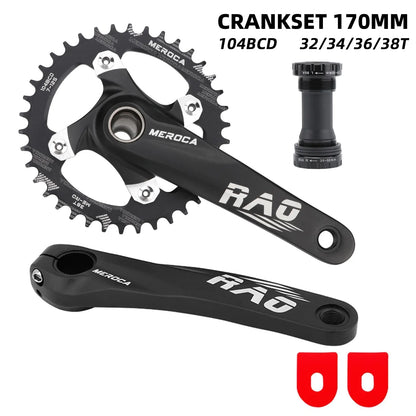 Mountain Bike Crank 170mm With Bottom Bracket 104BCD 34T 36T 38T Crankset